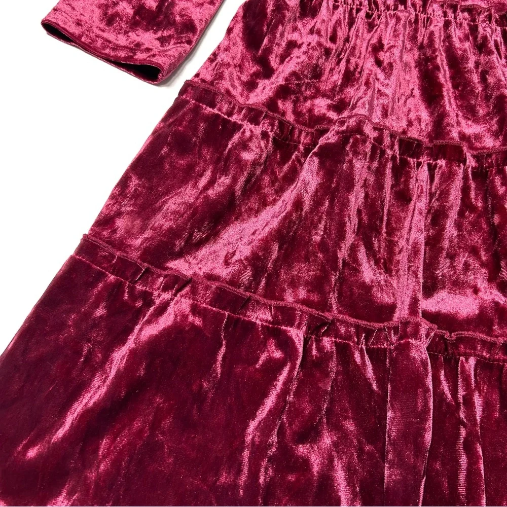 Wonder Nation Girl’s Small Crushed Velvet Holiday Dress Long Sleeve Pink Red 6